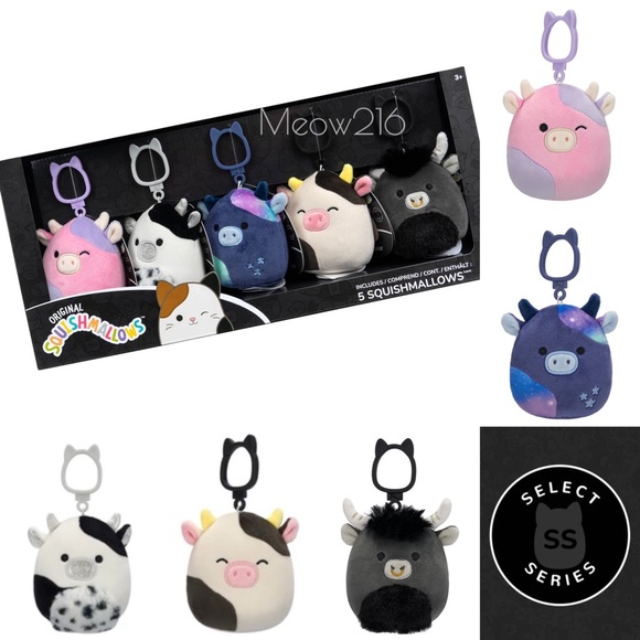 New 3.5” Select Series Cow Squishmallow Clips Set - ULGA CONNOR PATTY RIVKA - Picture 3 of 4